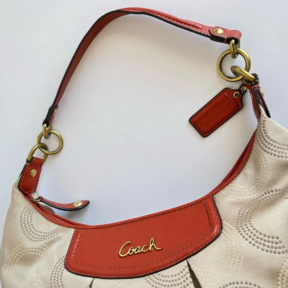 Coach Ashley Op Art Hobo Bag Khaki Orange F20031 - Picture 6 of 10